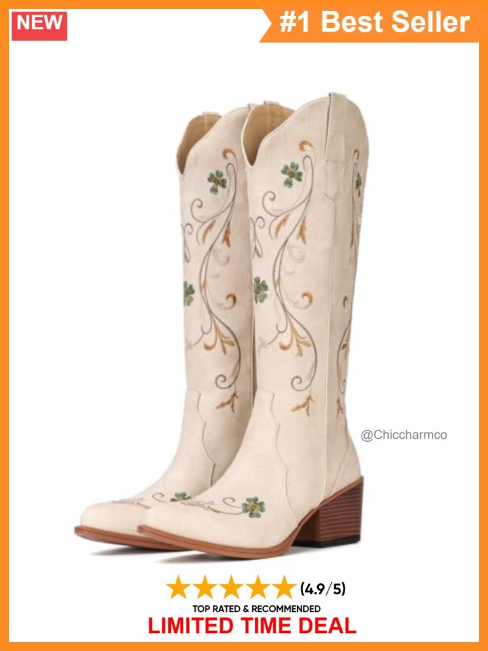 IUV Faux Leather Knee High Cowgirl Boots Floral Embroidered Western